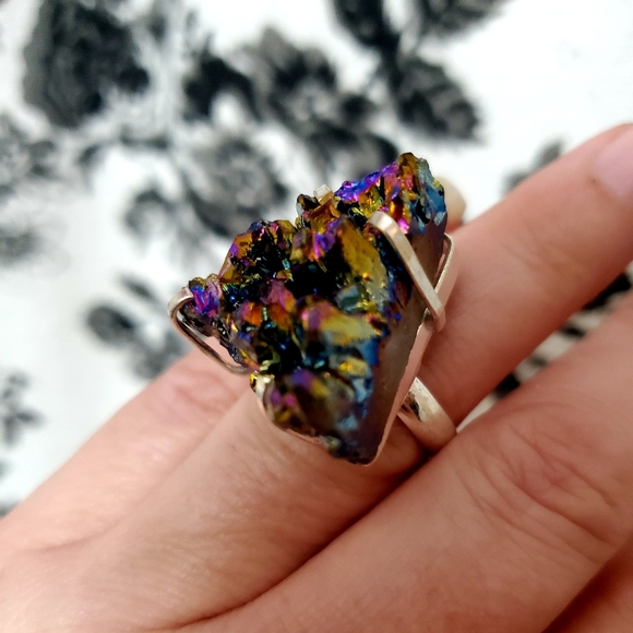 New Titanium Druzy 925 Silver Ring. - Picture 5 of 8